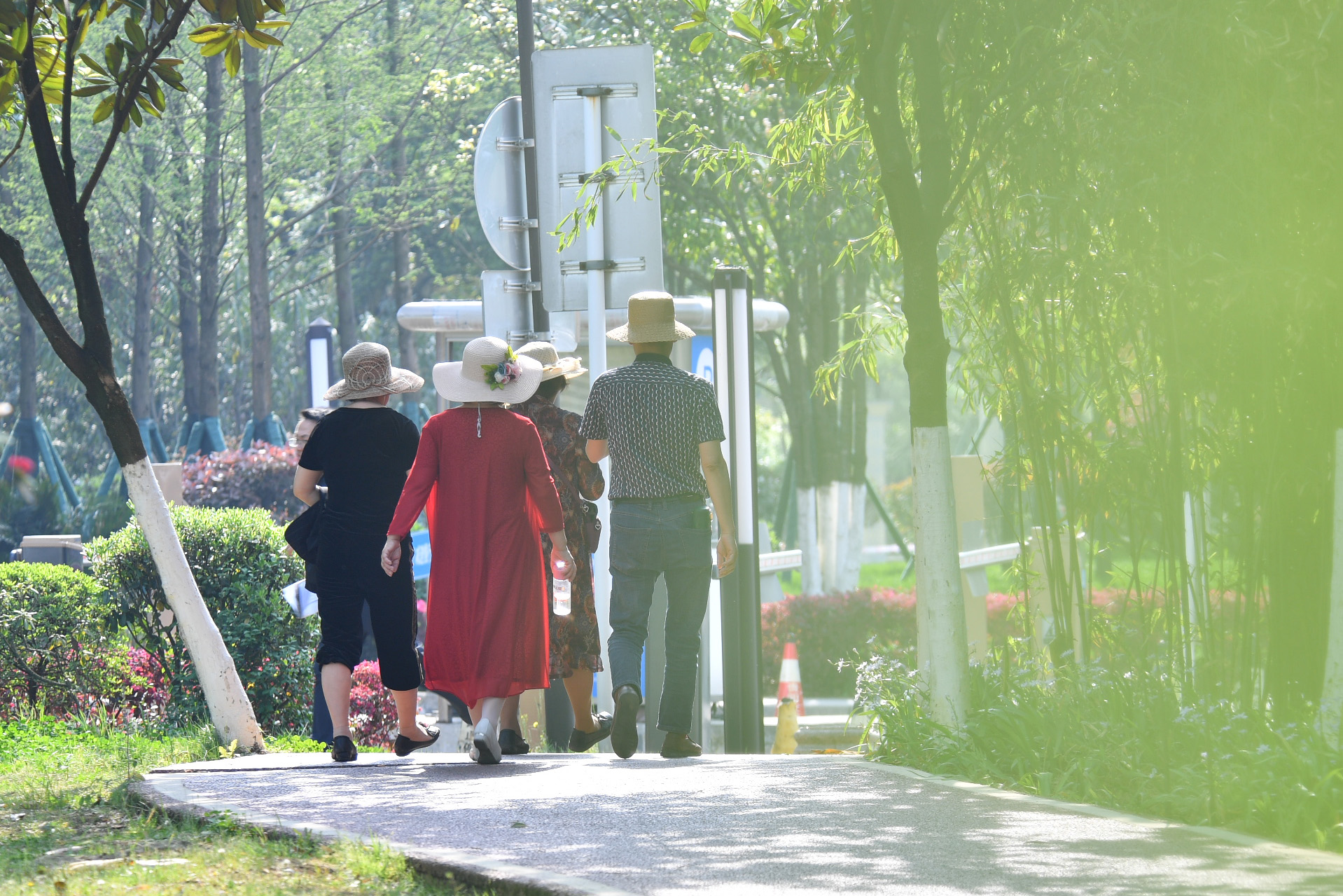 市民在口袋公园散步