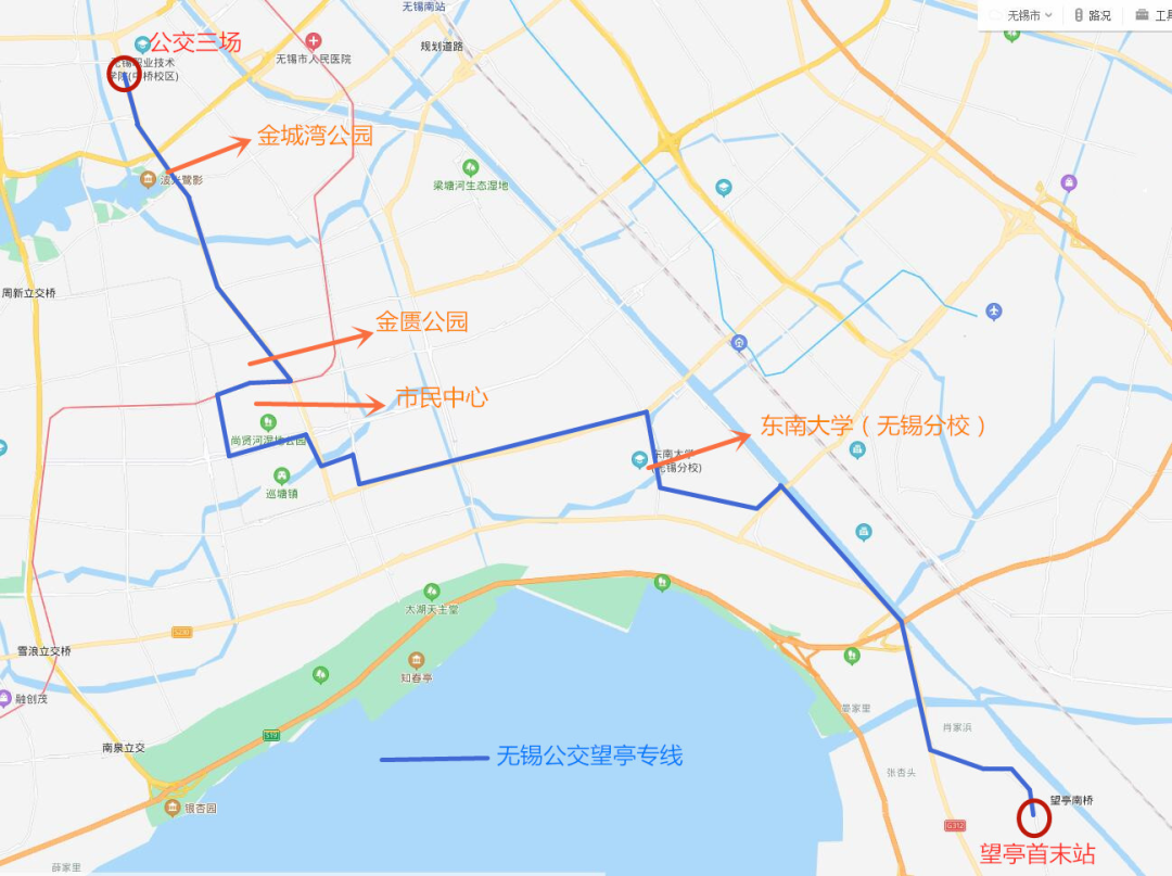 金城灣公園金匱公園無錫市民中心東南大學(無錫分校)無錫與常州線路10