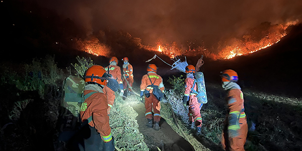 云南省森林消防总队调派700余名消防救援人员扑救大理森林大火