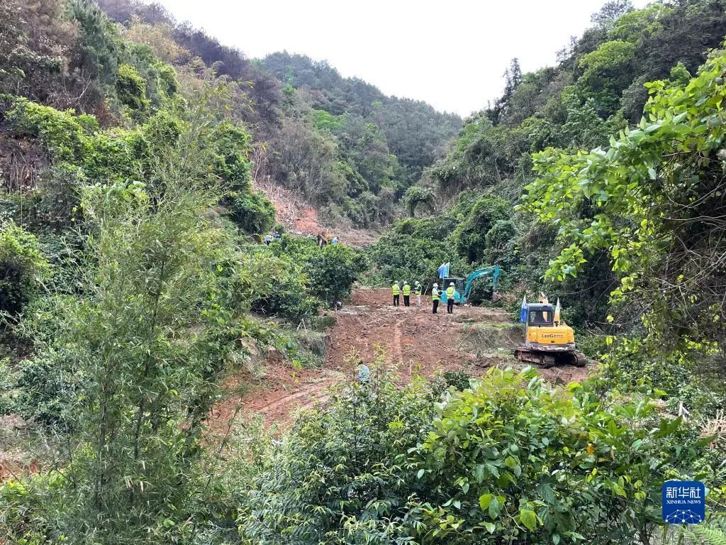 3月22日,在广西藤县埌南镇莫埌村,挖掘机开挖进入东航mu5735客机坠毁