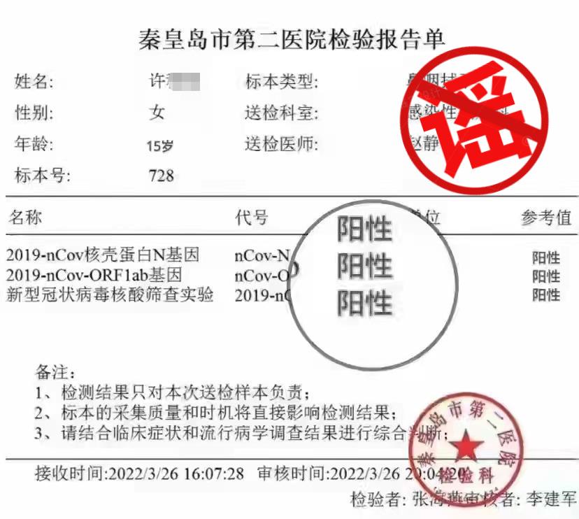 网络辟谣昌黎县一女子核酸检测结果呈阳性新增确诊病例2例均为谣言