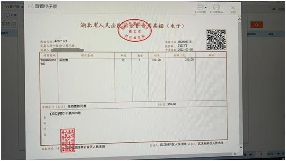 經開法院開出全省首張執行繳費電子票據