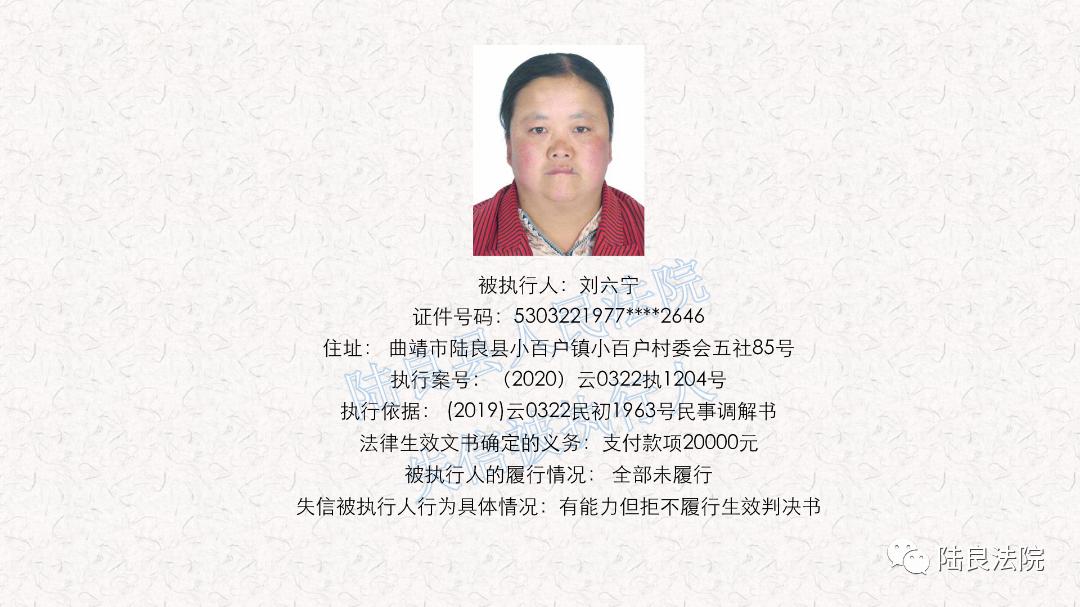 曝光台陆良县人民法院失信被执行人名单第十九期