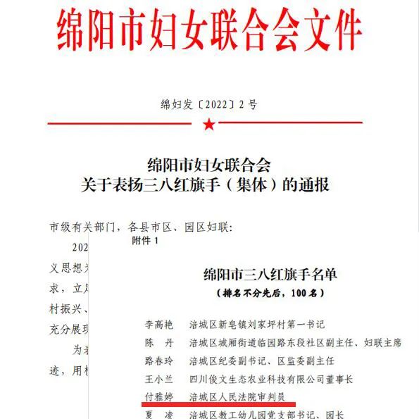 刑事审判庭二级法官付雅婷绵阳市"三八红旗手"捍卫法威勇当先.