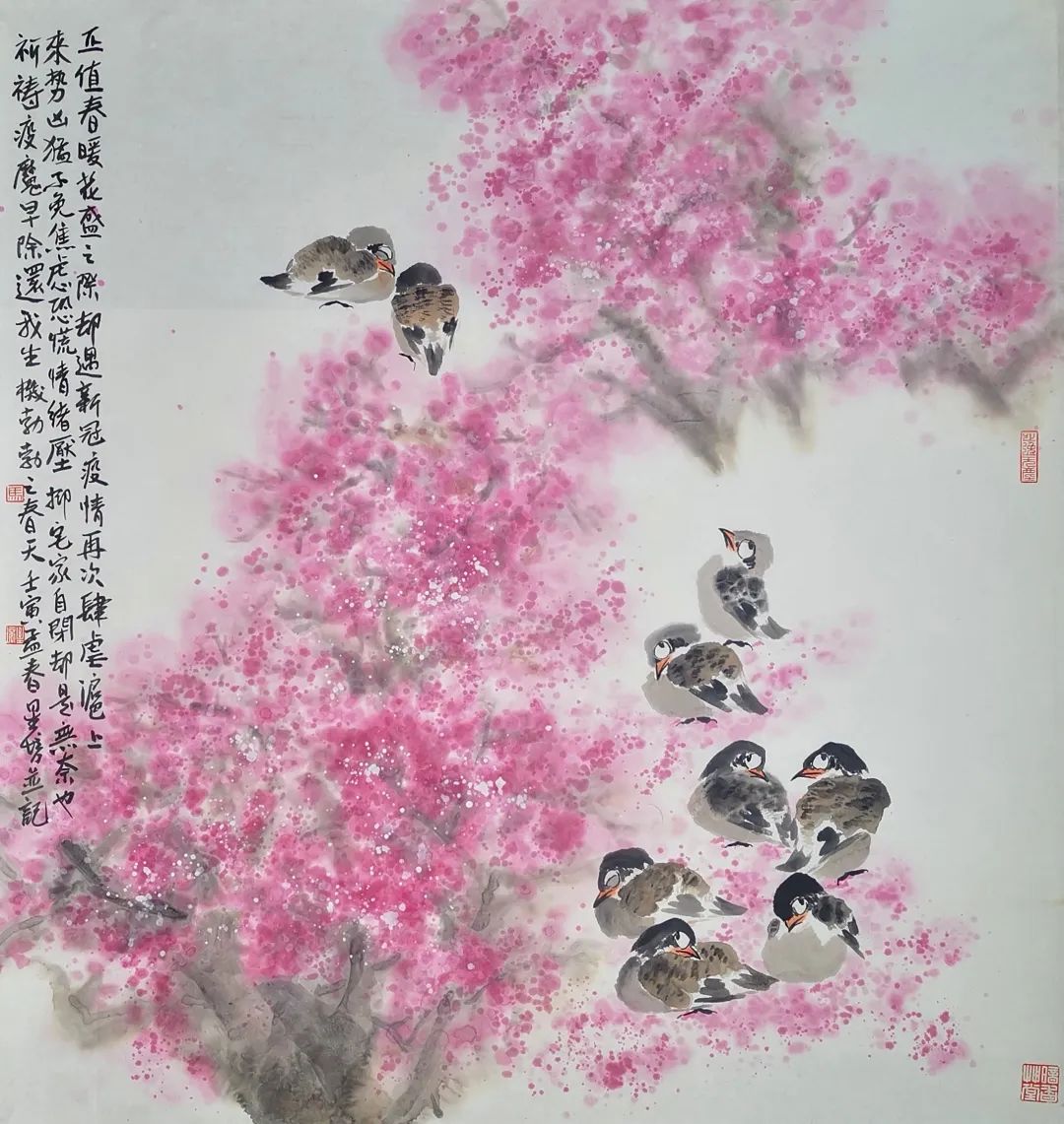 马星培【国画】静待解封汤林【书法】《过雨新晴》对联马黎明【钢笔画