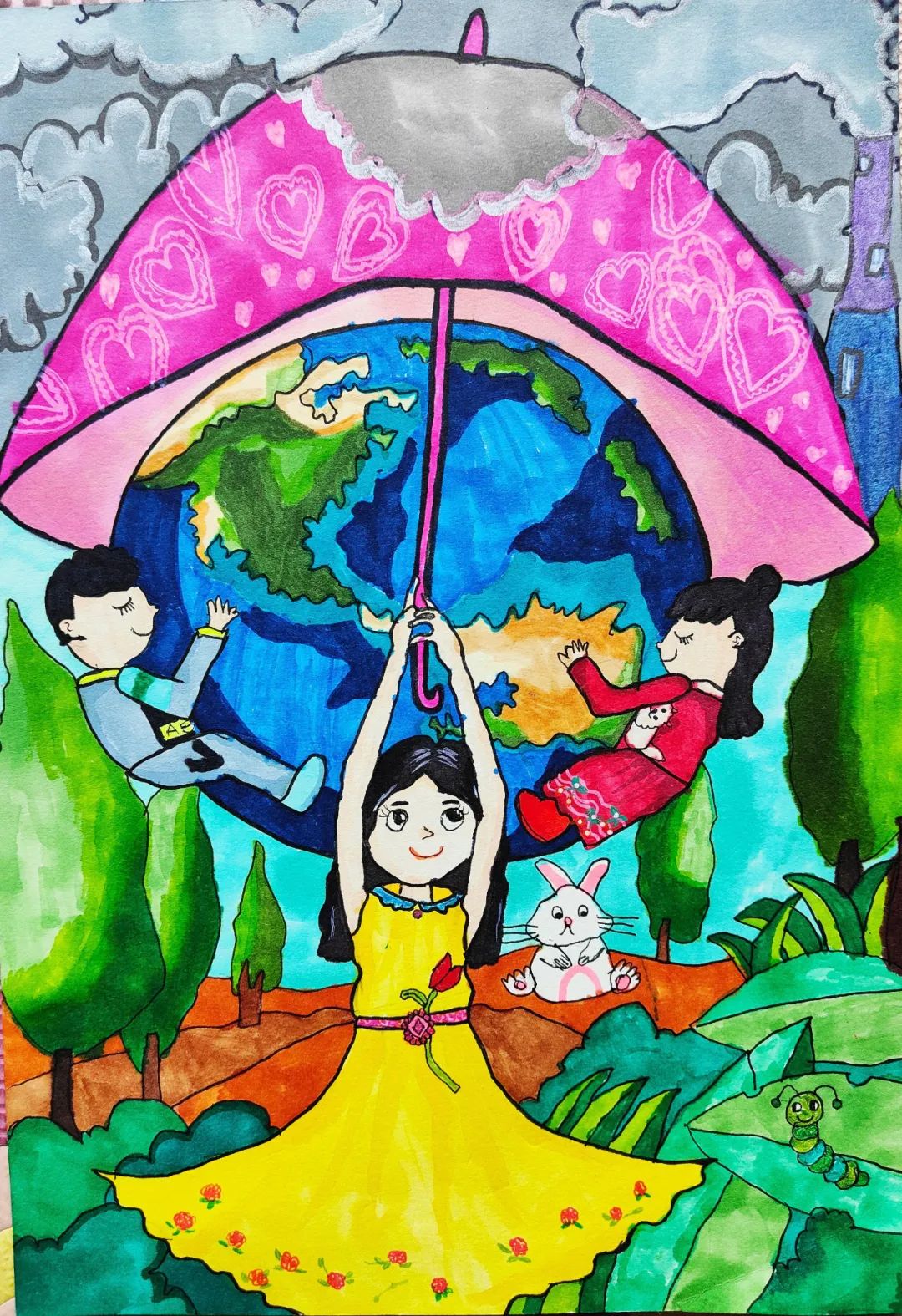 世界地球日儿童画公益作品 - 毛毛简笔画