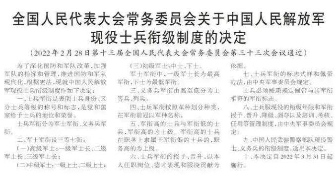 中国人民解放军现役士兵制度的决定》图丨林冠成,曾诚,彭齐文丨陈军