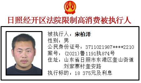 日照经开区法院限制高消费被执行人名单2022年第1期