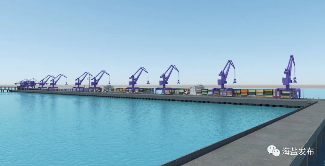 具体来说,拟在海盐海河联运作业Ⅰ区新建一座挖入式港池,新建16个千吨