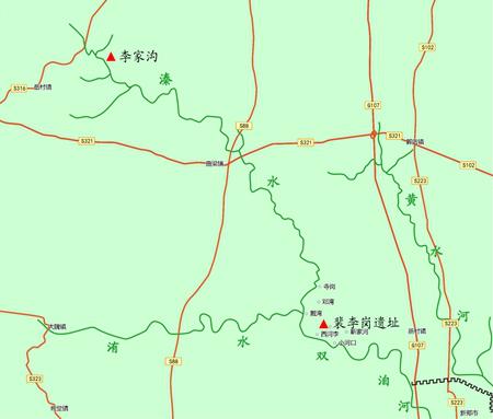 裴李岗遗址地图裴李岗村西面和南面有溱水和洧水,也就是如今的双洎河
