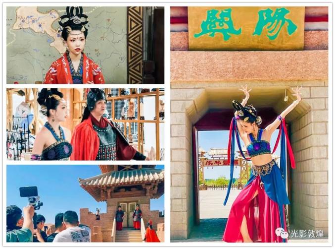 5月4日,品甘肃网红飞天如意及其团队前来敦煌阳关景区,拍摄飞天起舞