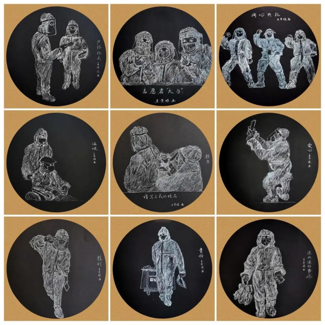 据了解,王荣根创作的每一幅抗疫作品都有人物原型,一笔笔,一张张,逐渐