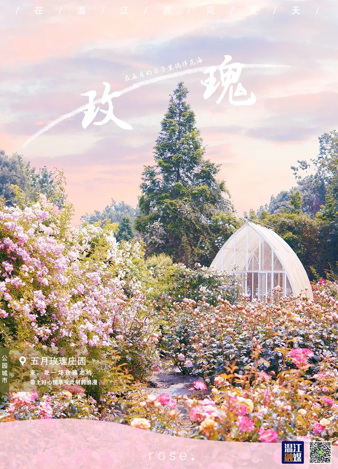 温江区永宁街道温郫大道53号坐落于以此命名的五月玫瑰庄园原产于法国