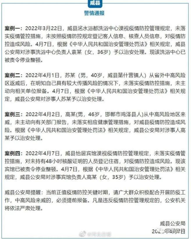 警示案例河北邢台威县通报多起违反疫情防控案例