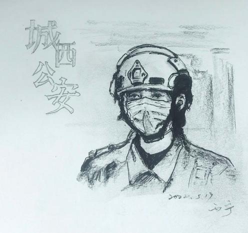 抗疫战士素描画图片