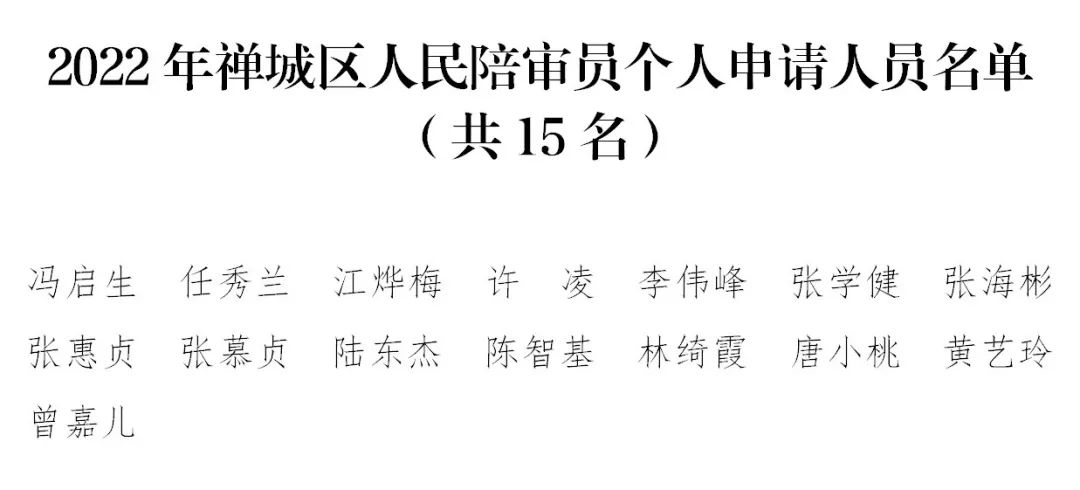 公示期內,如有認為不符合人民陪審員任職條件的,可向佛山市禪城區司法