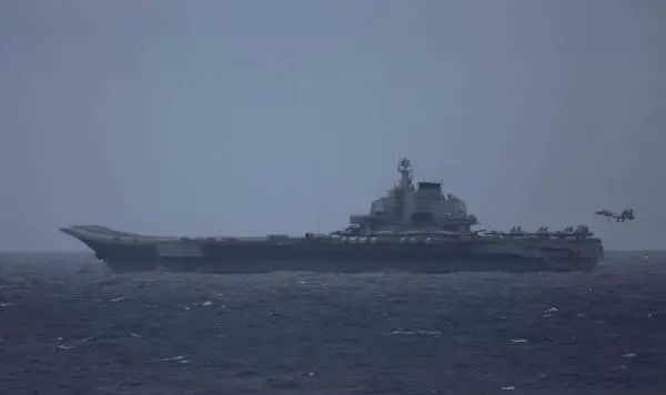 中国航母辽宁舰，图自日本综合幕僚监部4日发布的消息