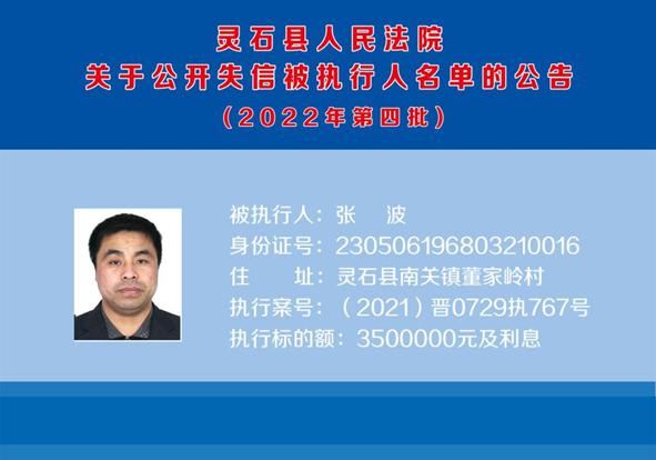 灵石县人民法院失信被执行人集中曝光2022年第四批