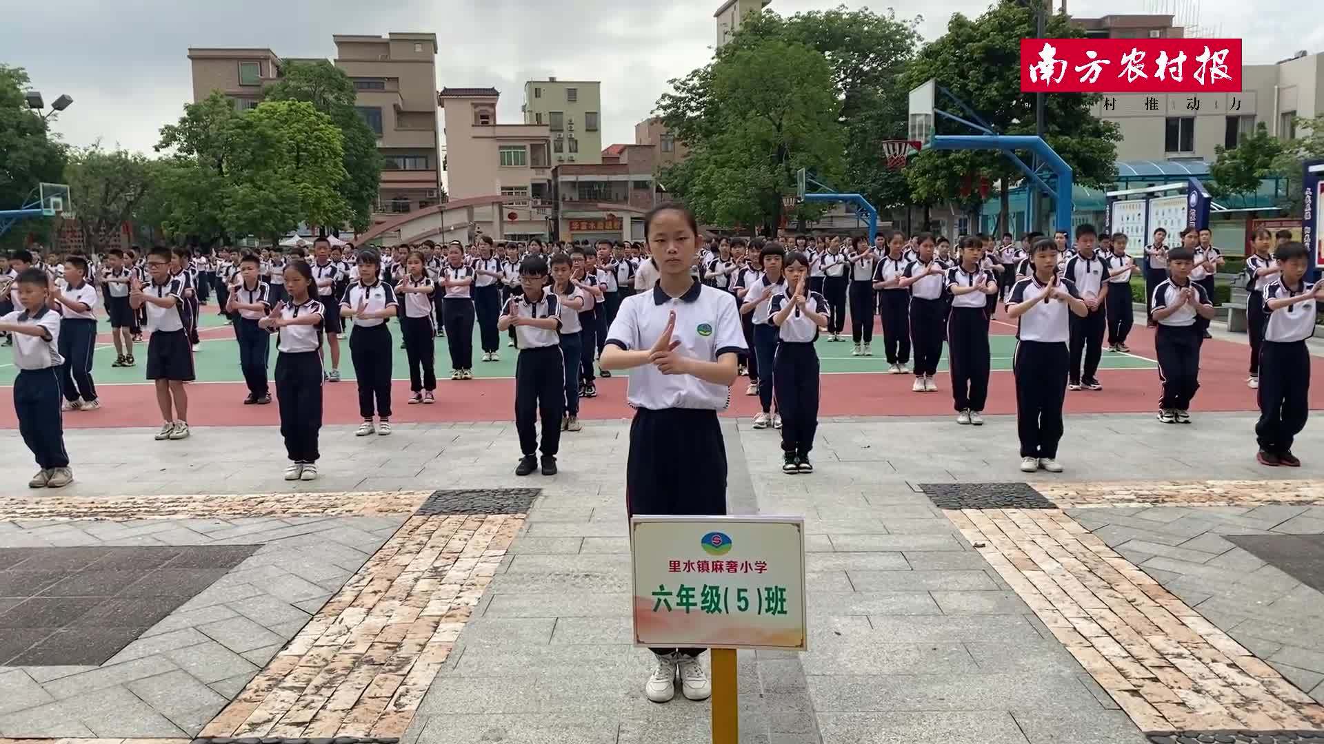 (视频|近日,佛山市里水镇麻奢小学开展白眉拳武术课间操评比活动.