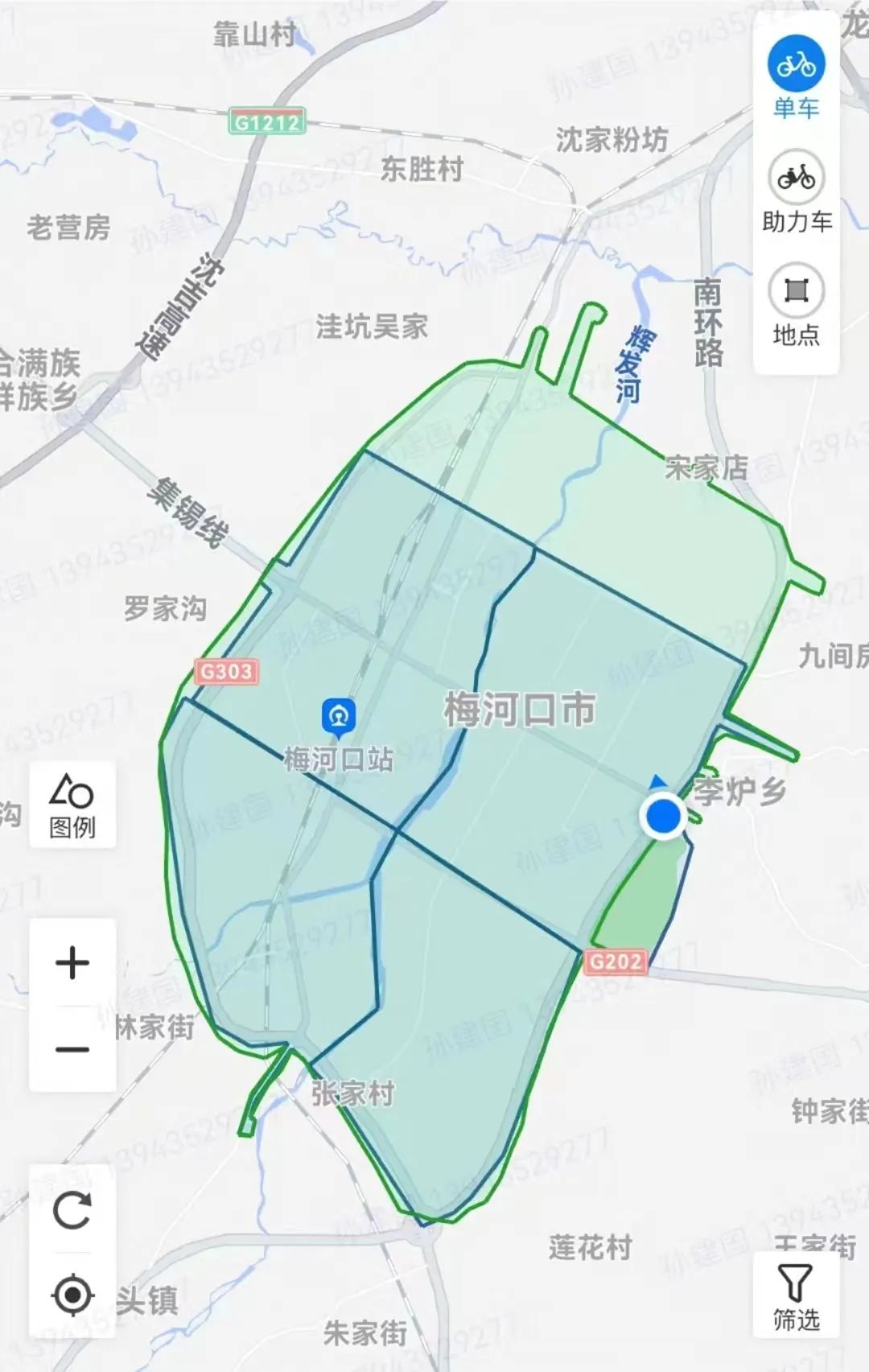 梅河口市城区共享助力车行驶区域地图共享助力车的设计目的是为满足