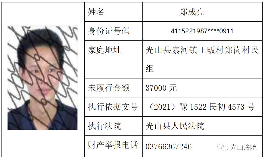 光山法院曝光失信被执行人黑名单总第四十五期