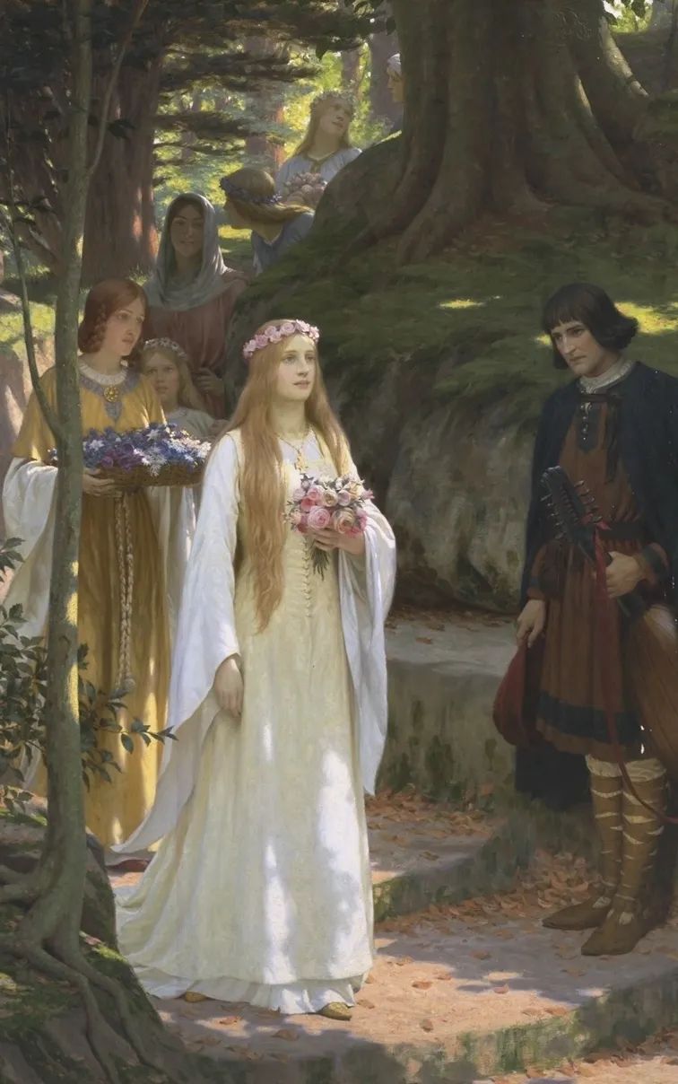 [英] 埃德蒙·布莱尔·雷顿《中世纪的窈窕淑女》,1914年,布面油画