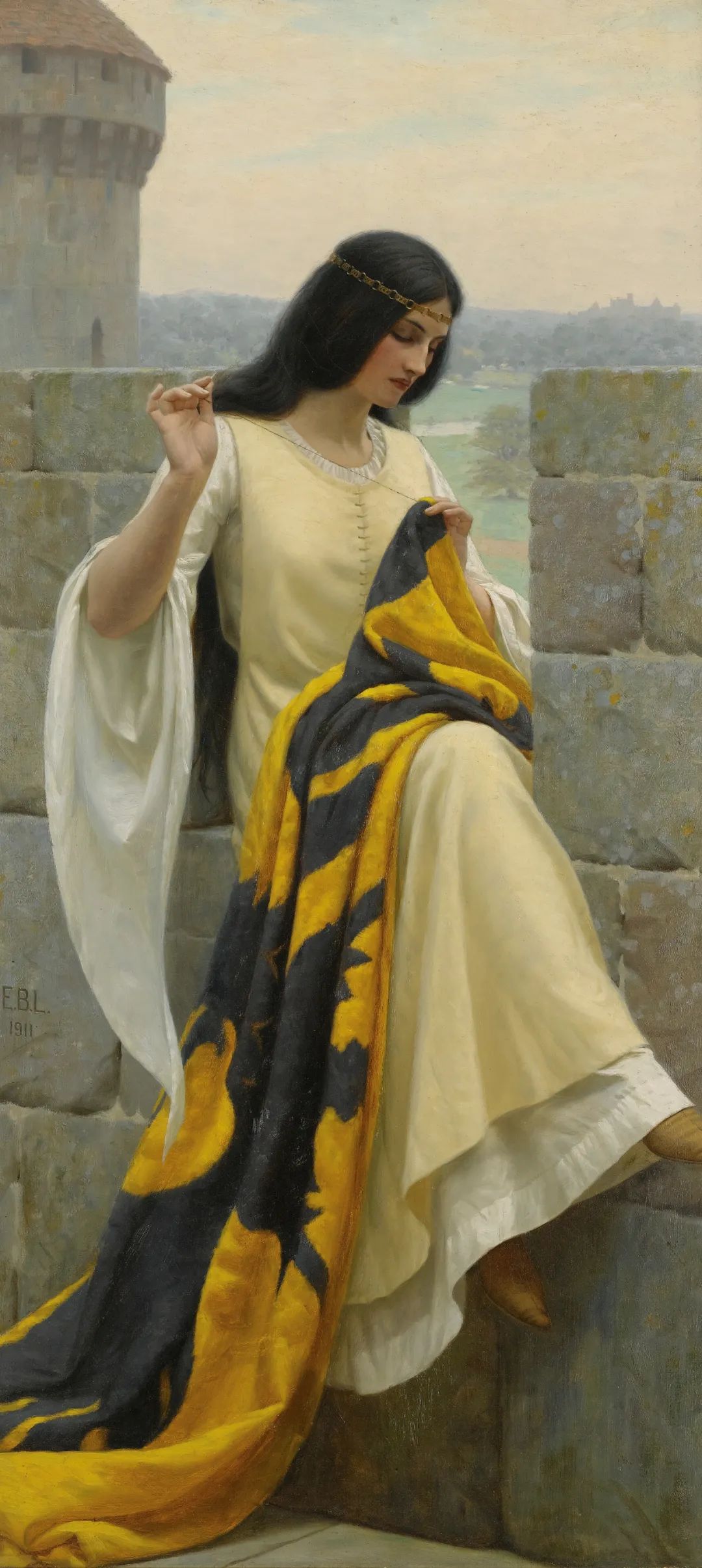 [英 埃德蒙·布莱尔·雷顿《女红》1911年,布面油画,98 44 cm