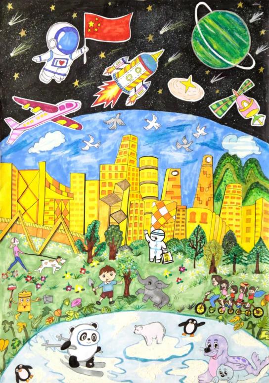 蔡子灵▲ 作品名:《地球是我家,绿化靠大家》绘画低年级组 · 三等奖