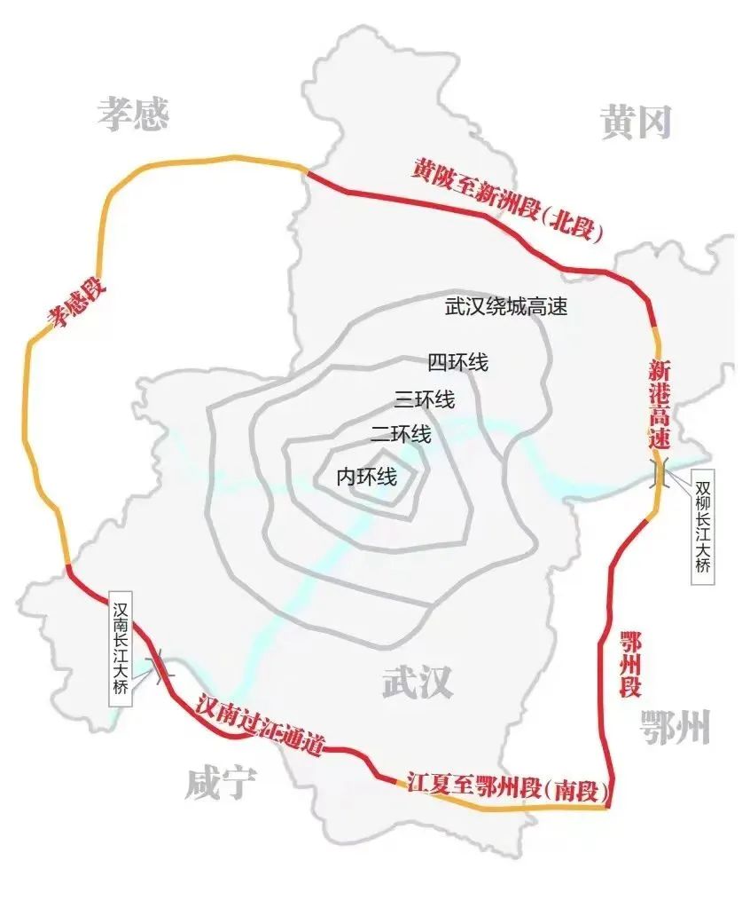 江夏區進入咸寧市境內經漢南區向東南跨越長江與滬渝高速交叉項目起於