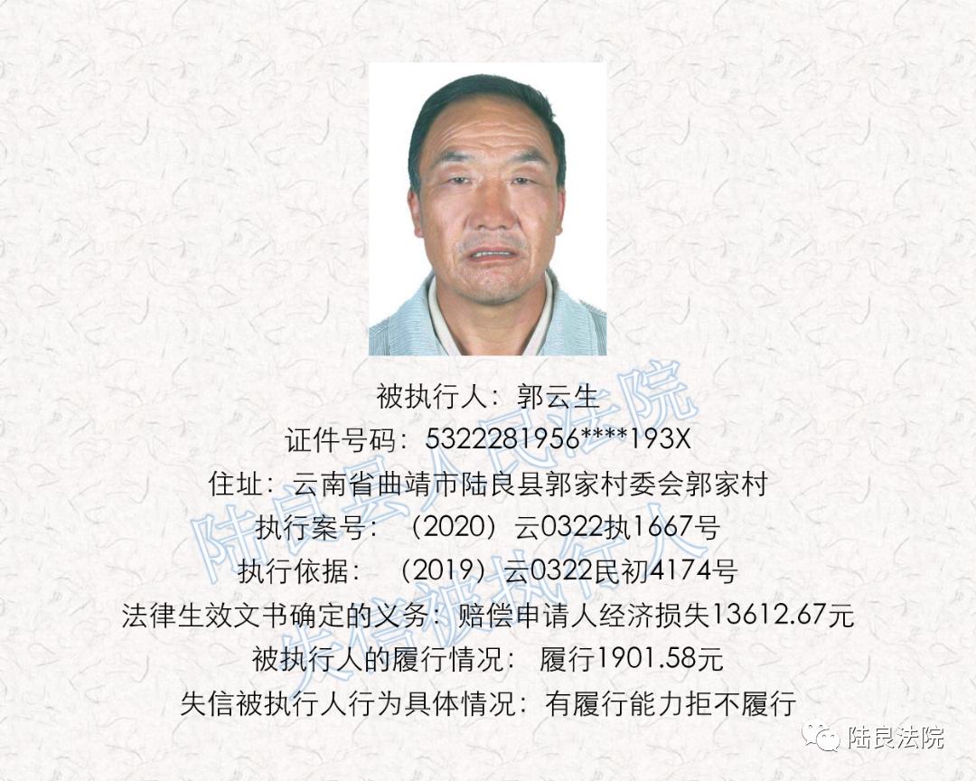 曝光台陆良县人民法院失信被执行人名单第二十一期