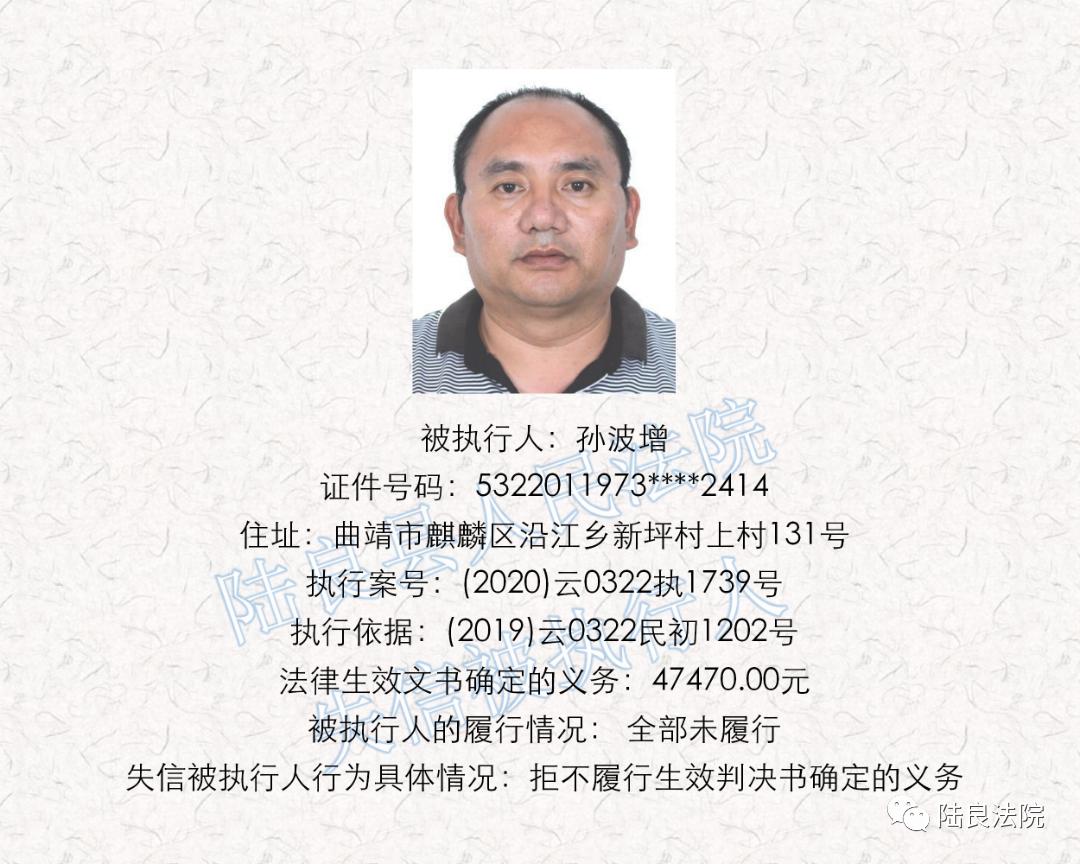 曝光台陆良县人民法院失信被执行人名单第二十一期