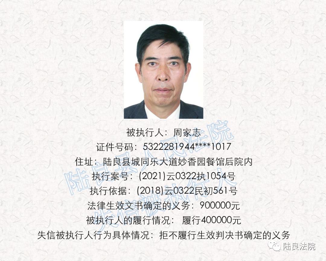 曝光台陆良县人民法院失信被执行人名单第二十一期