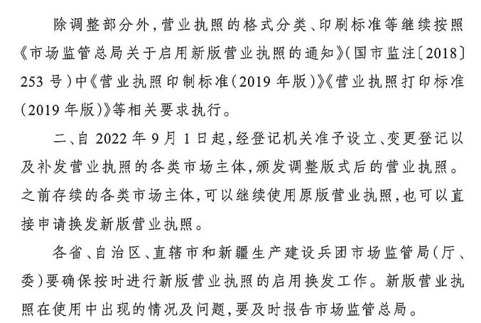 营业执照照面内容有调整！9月1日起颁发！