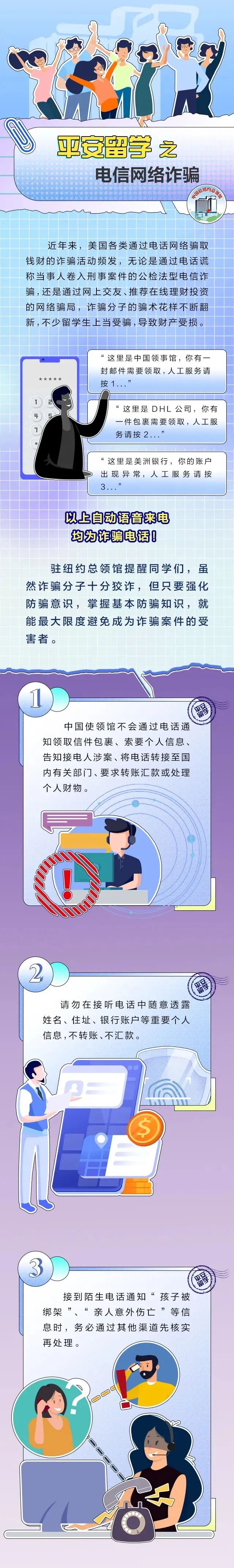 驻纽约总领馆图说平安留学（六）— —电信网络诈骗