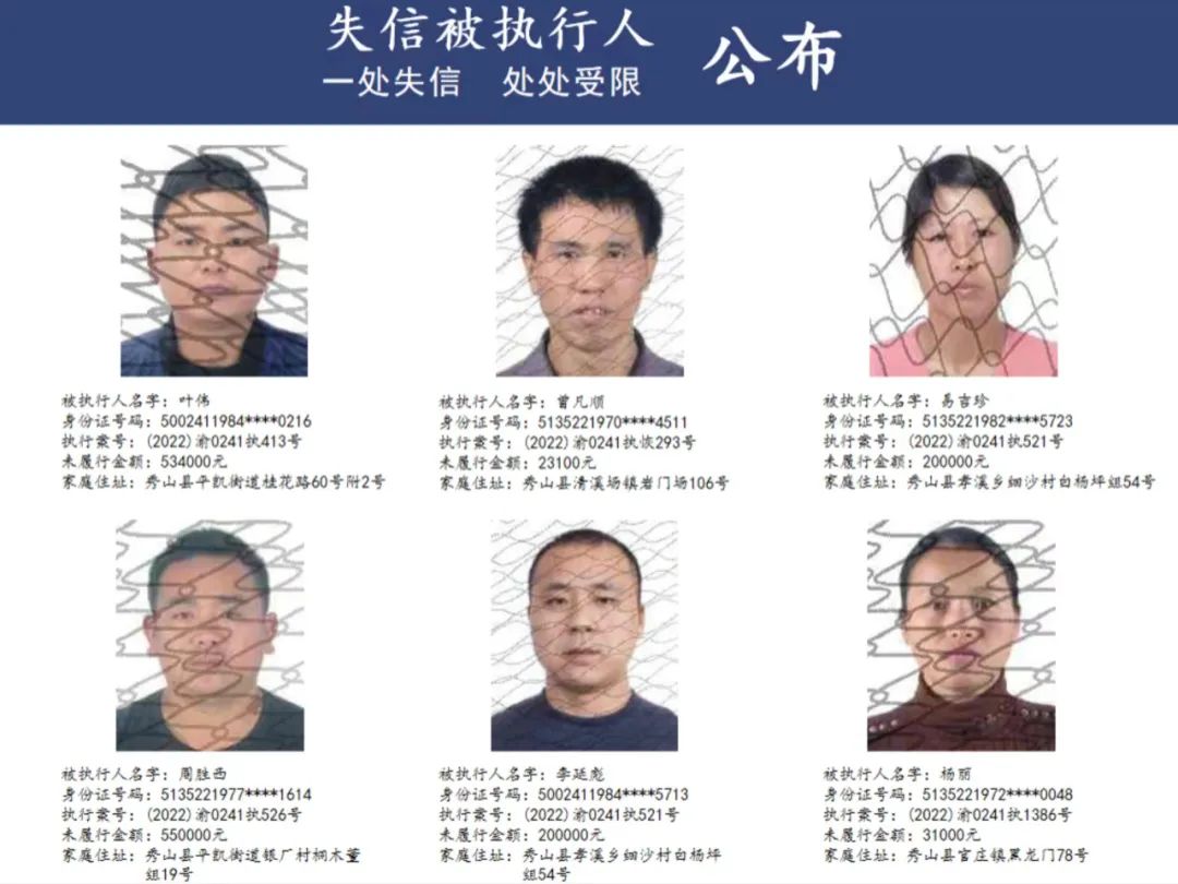 2022年第二批失信被执行人名单（秀山法院发布）
