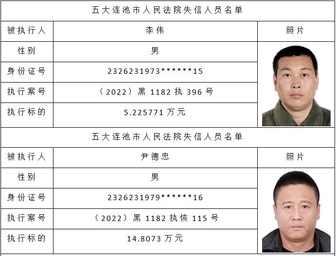 五大连池市人民法院关于发布失信被执行人名单信息的公告(2022年第六期)_澎湃号·政务_澎湃新闻-The Paper