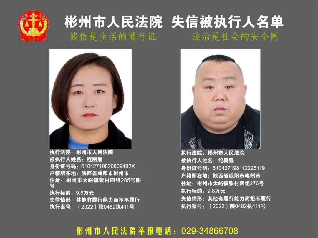 彬州市人民法院失信被执行人名单(2022年第2批)_澎