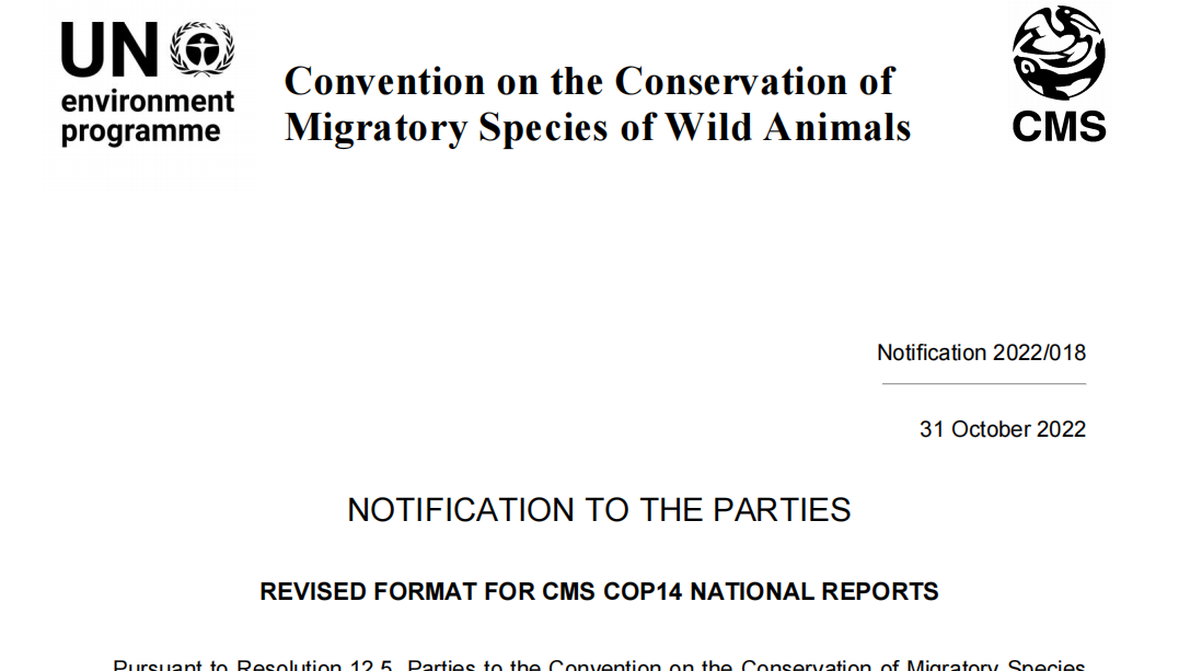 CMS秘书处发布COP14国家报告修订格式