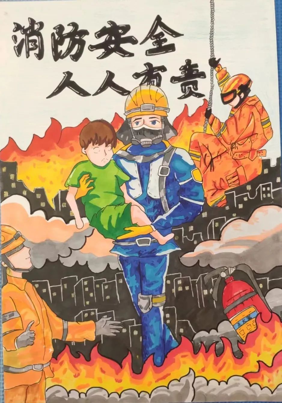 绘画作品展播②丨原来在小朋友眼中,消防是这样的!