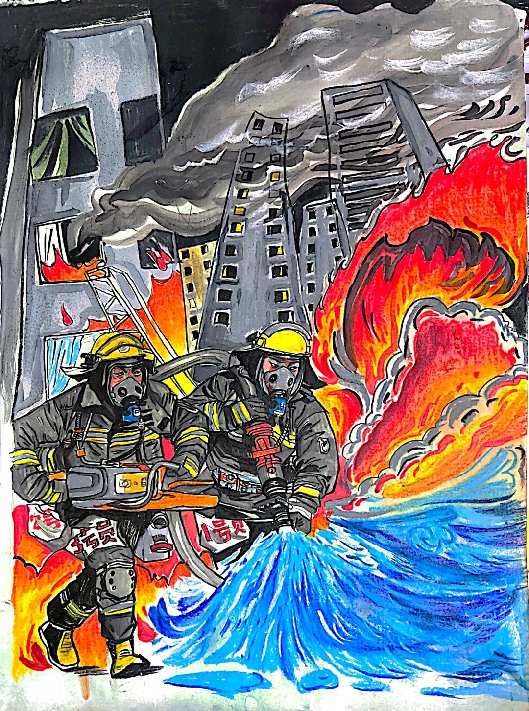 绘画作品初中 消防图片