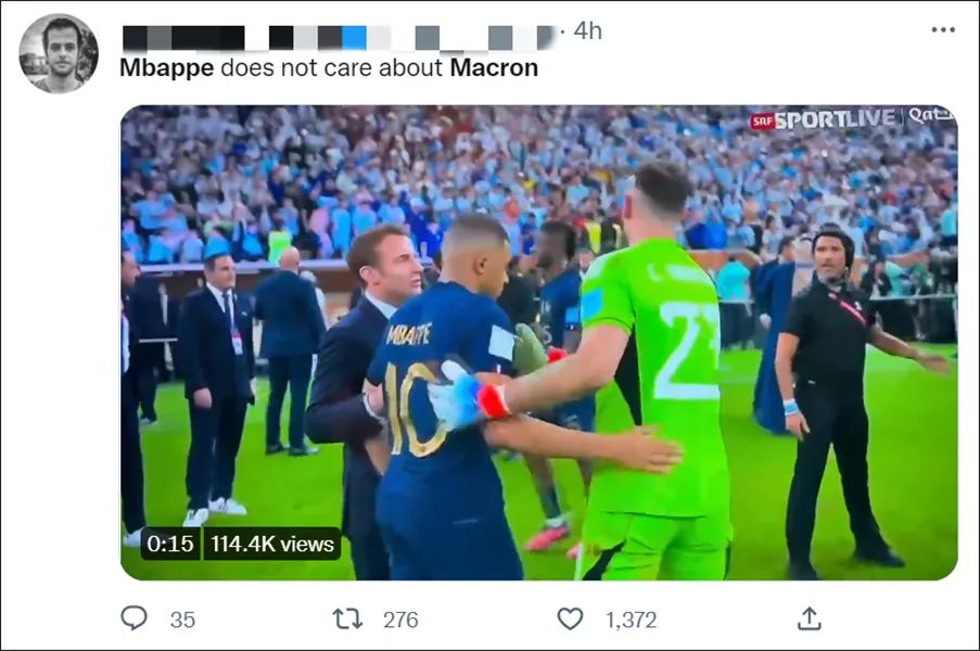 ta:姆巴佩射丢点球后情绪低落 赛后未感谢球迷_世界杯决赛姆巴佩点球大战法国输球梅西夺冠马克龙安慰姆巴佩姆巴佩拒绝马克龙安慰姆巴佩金靴奖马克龙多次安慰姆巴佩