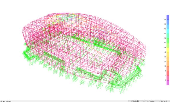 张弦梁安装过程中 采用张弦梁分段组装、分段安装 计算机仿真模拟计算张拉