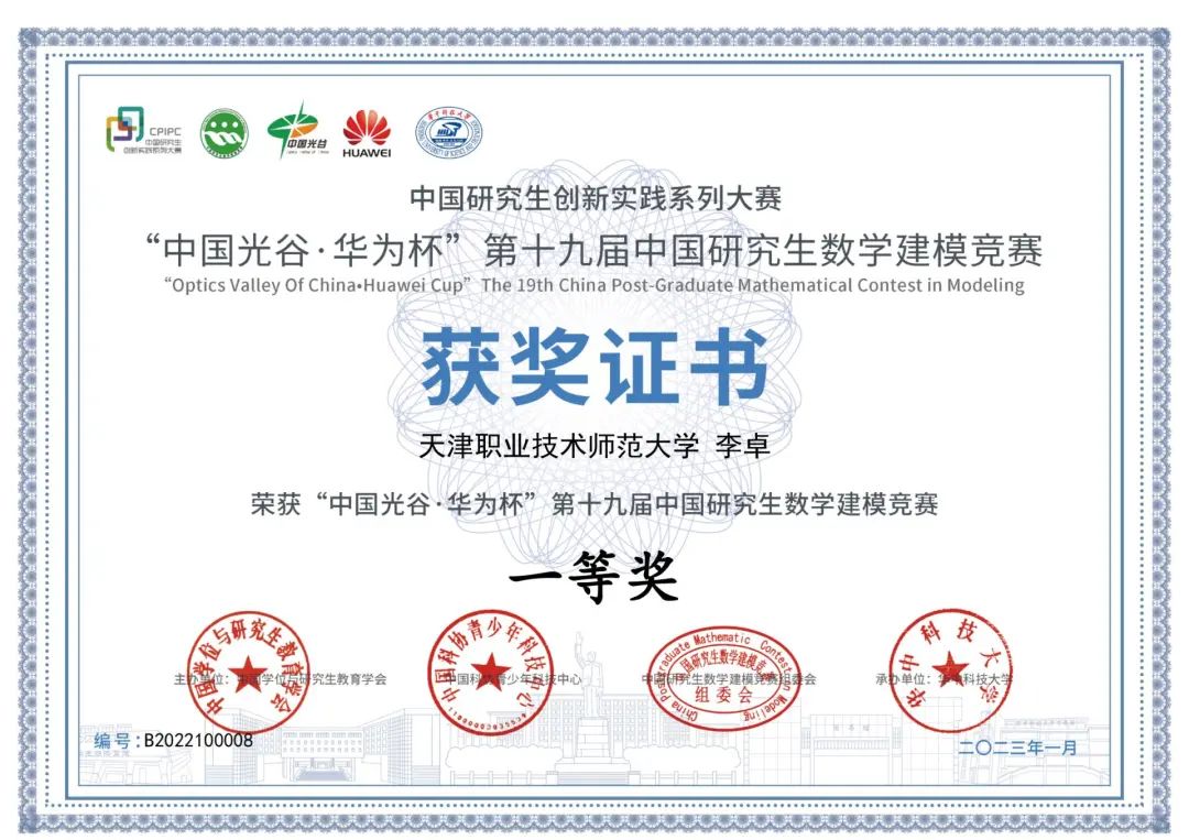 我校研究生在"中国光谷·华为杯"第十九届中国研究生数学建模竞赛中创