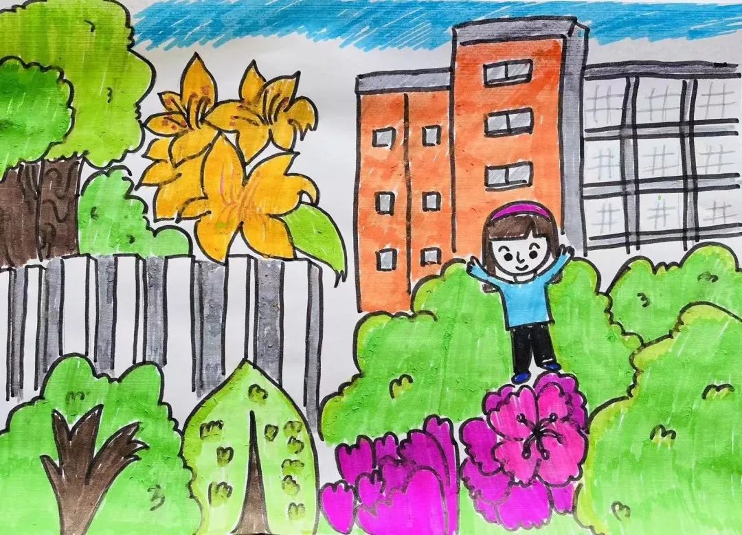 春天的校园画画二年级图片