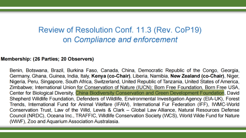 绿会加入CITES常务委员会“审查关于合规和执法的第11.3号决议”闭会期间工作组