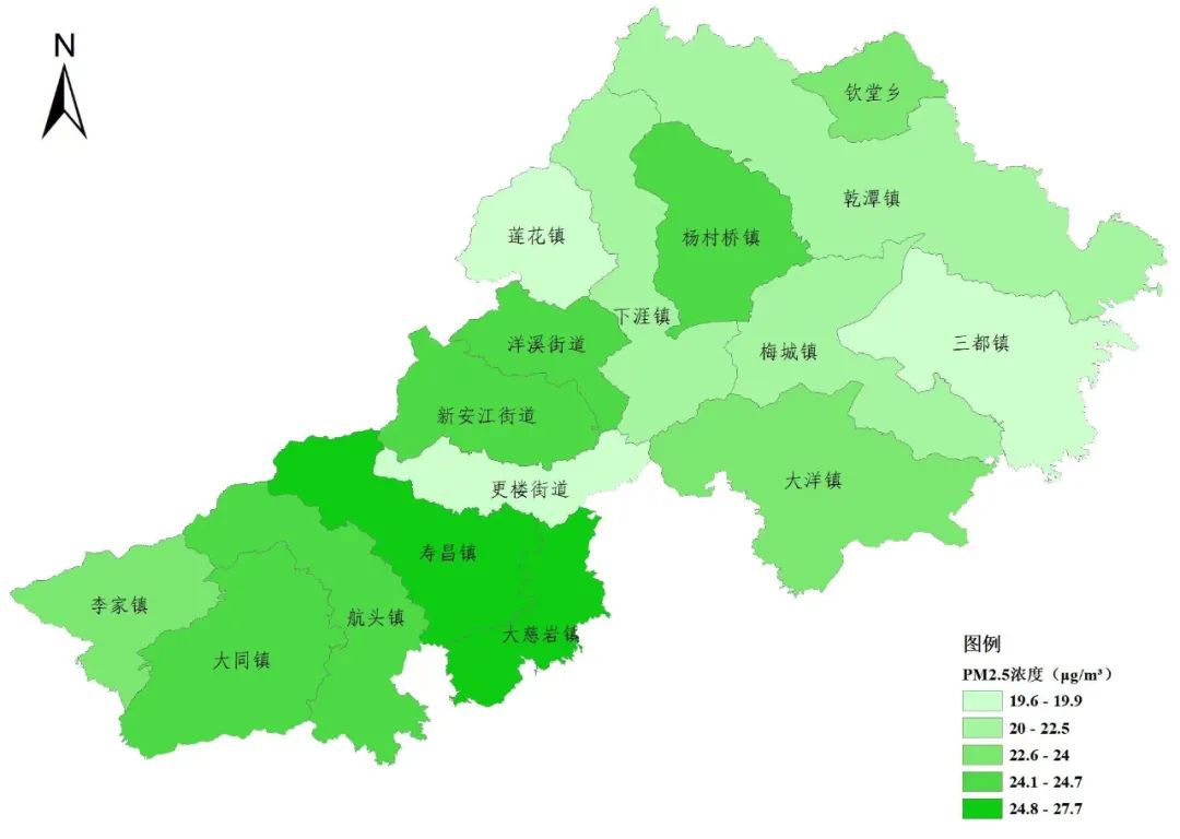 1-5月,建德市16個鄉鎮(街道)pm2.5濃度均值範圍為25.8-33.