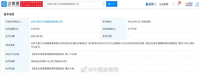 大麦网擅自出售演出门票被罚