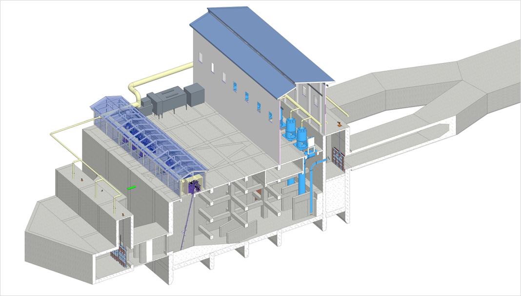 工程bim模型采用组合式除臭工艺,水气同步治理,满足水功能区要求工程