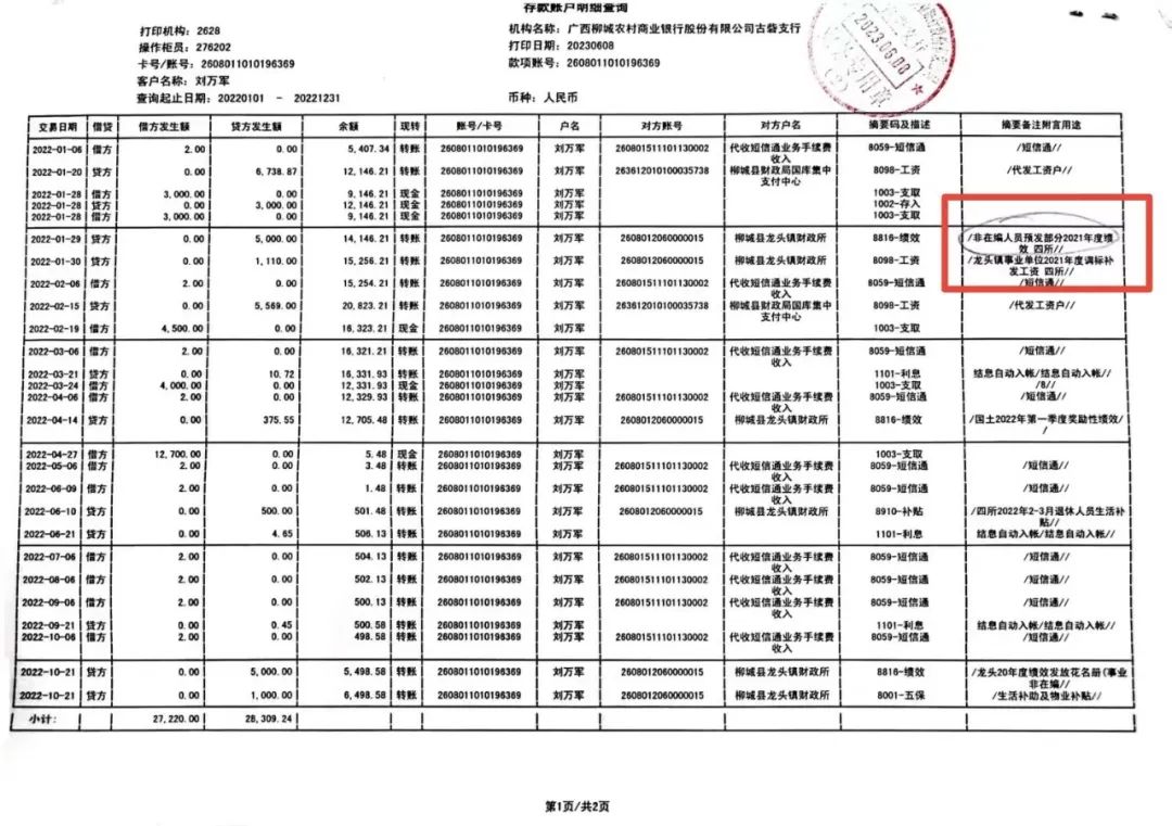 始算，一直到2014年。而且我的银行流水，也是按照没有编的人员来发放的。刘万军的银行流水上注明了“非