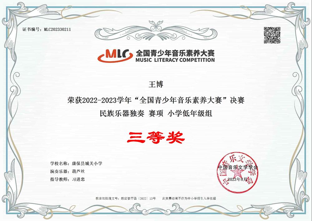康保县城关小学在全国青少年音乐素养大赛决赛中喜获佳绩